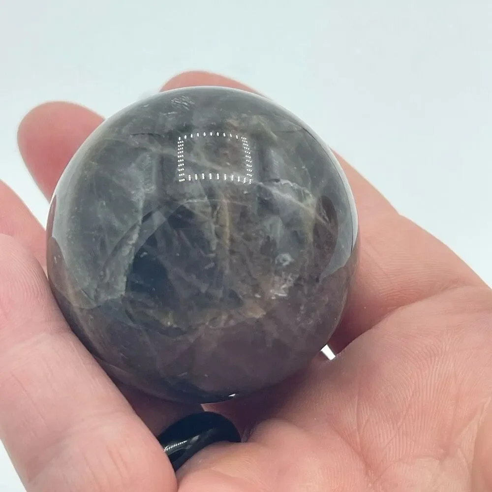 Black moonstone sphere flashy 1.76” small round crystal meditation